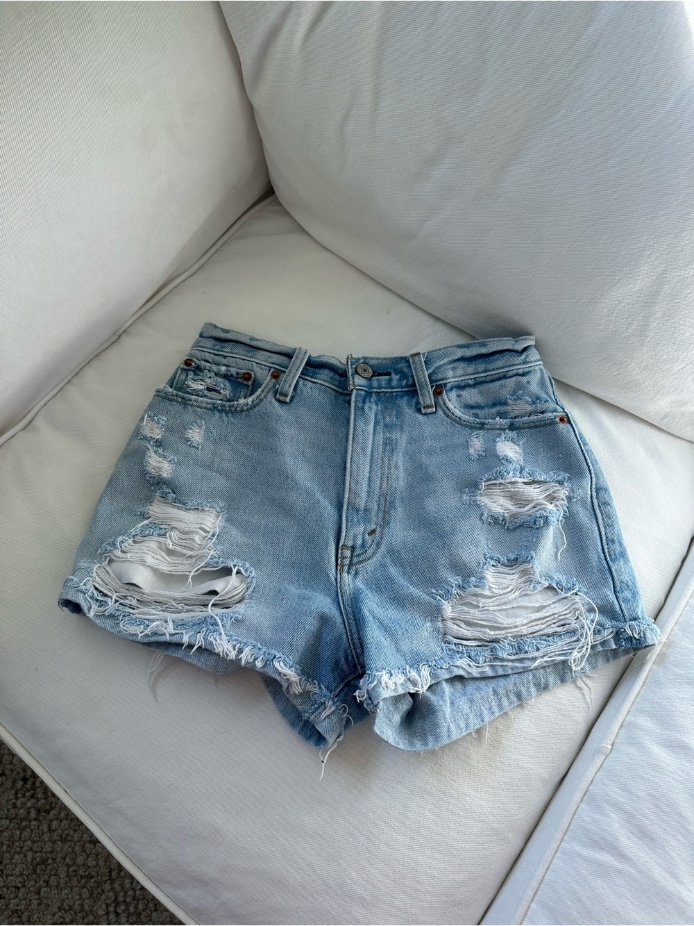 Abercrombie & Fitch Light Blue Distressed High-Rise Denim Shorts